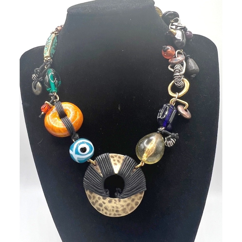 Chico's colorful glass, resin Metal beads statement‎ necklace 18-20"